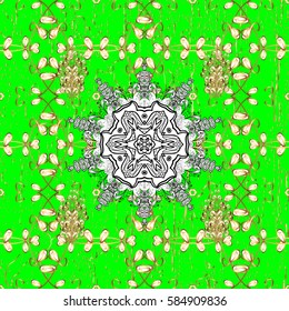 Pattern on green background with golden elements. Traditional orient ornament. Classic vector golden pattern. Classic vintage background.