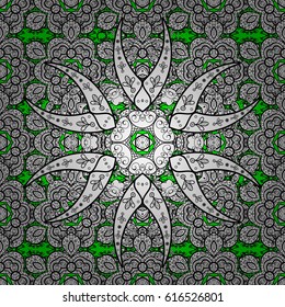 Pattern on green background with white elements. Traditional orient ornament. Classic vector white pattern. Classic vintage background.