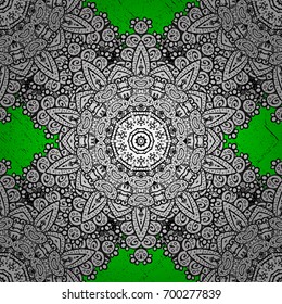 Pattern on green background with white elements. Vector illustration. Classic vector white pattern. Traditional orient ornament. Classic vintage background.