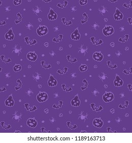 Pattern on a Halloween holiday. Seamless vector texture with many scary things and creatures! 