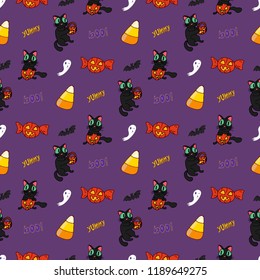 Pattern on a Halloween holiday. Seamless vector background with many scary items!