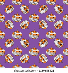 Pattern on a Halloween holiday. Seamless vector background with many scary items!