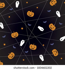 Pattern on Halloween with pumpkin and bat 