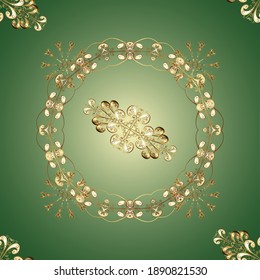 Pattern on neutral and green colors with golden elements. Luxury furniture. Neutral and green backdrop with gold trim. Small depth of field. Seamless element woodcarving. Furniture in classic style.