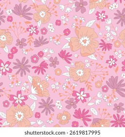 padrão em um fundo pastel com flores selvagens de diferentes tamanhos arte para tatuagem, tecidos, lembranças, embalagem, cartões de saudação e scrapbooking