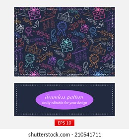 Pattern on shopping, themed design with different elements:sale,shoes ,heart gift,price tag,label,lipstick, discount