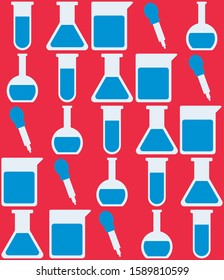 Pattern on Some Laboratorium Tools (Graduated cylinder, Test Tube, Volumetric Flask, Pipette, Erlenmeyer flask) Illustration using Flat Design Style