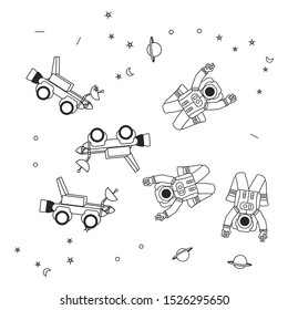 pattern on spaces explorers cars with astronauts suits vector illustration design