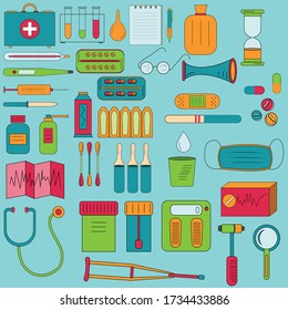 Pattern on the subject of medicine, colored vector illustration, flat design, background, blue, design