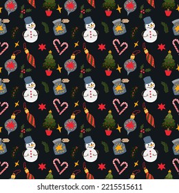 Pattern on the theme of Christmas with a snowman. Vector illustration