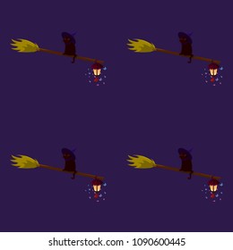 Pattern on the theme of Halloween with the witch-boy. A seamless pattern for the holiday of Halloween from simple shapes and outlines with a mystical cat that portrays itself to a witch.