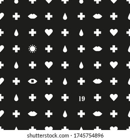 Muster zum Thema: Arzneimittel und Coronavirus COVID-19. Minimalistische Infografiken im Stil der linearen Schwarzweißgrafiken.