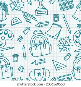 A pattern on the theme of school with school supplies. Vector illustration