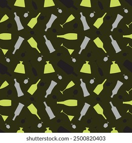 Pattern on the theme of wine, bottles, glasses. Color vector image collected in the program Adobe Illustrator. The image is intended for printing.