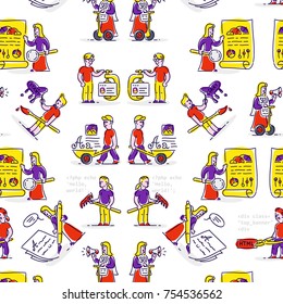 A pattern on the topic Information technology. Corporate ornament for clothes. The image is ready for printing and the web site. Vector illustration on white isolated background. Contour drawing.