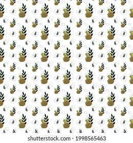 pattern on white background from cute gray-green snails with green leaves