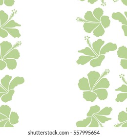 Pattern on a white background in neutral colors and copy space (place for your text). Vertical vector vintage seamless tropical hibiscus flowers.