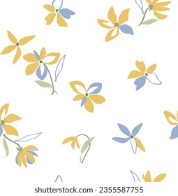 pattern on a white background with a  wild  flowers of different sizes artwork for tattoo, fabrics, souvenirs, packaging, greeting cards and scrapbooking