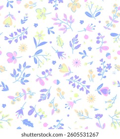 pattern on a white background with a  wild  flowers of different sizes artwork for tattoo, fabrics, souvenirs, packaging, greeting cards and scrapbooking
