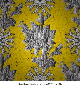 Pattern on yellow background with golden elements.Vector oriental ornament.