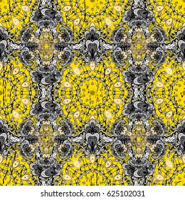 Pattern on yellow background with golden elements. Golden pattern. Vector oriental ornament.