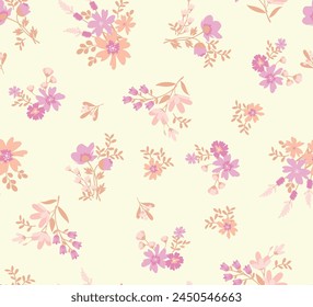 pattern on a yellow background with a  wild  flowers of different sizes artwork for tattoo, fabrics, souvenirs, packaging, greeting cards and scrapbooking