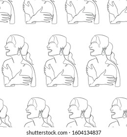 pattern one line woman draw, graphic minimal texture, modern abstract girl's face. Beauty fashion background. Conceptual aesthetic salon print. 