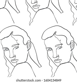 pattern one line woman draw, graphic minimal texture, modern abstract girl's face. Beauty fashion background. Conceptual aesthetic salon print. 