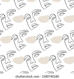 Pattern one line woman portrait, single art in minimal style