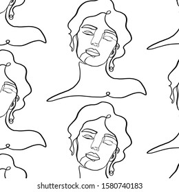Pattern one line woman portrait, single art in minimal style