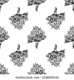 a pattern of onion flowers. seamless pattern of onion plant flowers in sketch style, isolated black outline often on white for design template