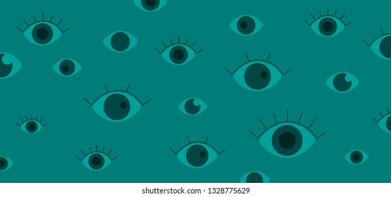 Pattern - open eyes on a green background