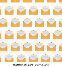 Pattern Of Open Mail In Transparent Background (PNG) With Mini Doodle (icons). Vector Illustration