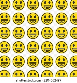 Pattern of open mouth smile emoticons in transparent background with mini doodle (icons). Vector Illustration