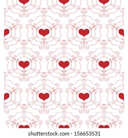 Pattern with Openwork Hearts, Seamless Vector Background. For fashion textile, cloth, backgrounds