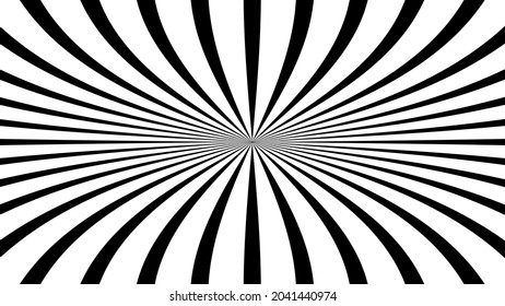 Pattern with optical illusion. Abstract 3D geometrical background, abstract pattern with colorful rays, banner element for show, fair, circus. Black Sunburst rays background. Vector illustration.