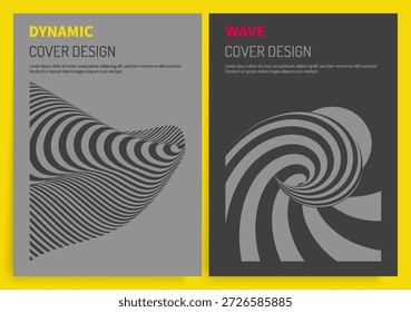 Muster mit optischer Illusion. Abstrakter, gestreifter Hintergrund. 3D-Vektorgrafik für Broschüre, Magazin, Poster, Präsentation, Flyer, Tagebuch, Notizbuch oder Notizblock.
