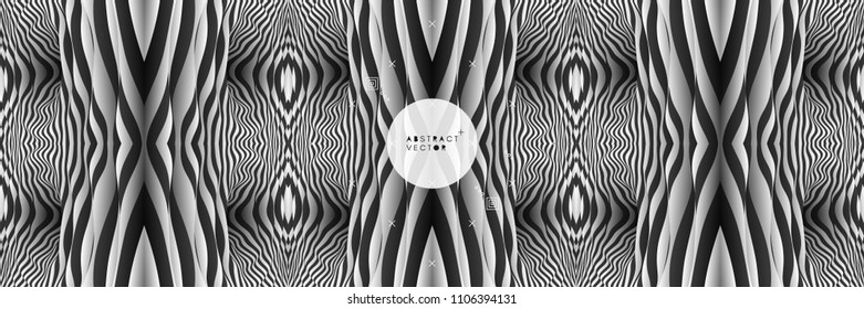 Pattern with optical illusion. Black and white background. Vector illustration. 