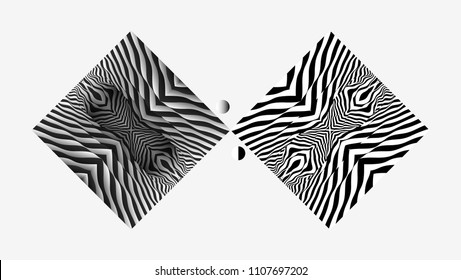 Pattern with optical illusion. Black and white background. Vector illustration. 