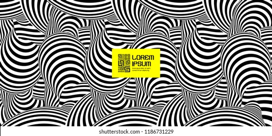 Pattern with optical illusion. Black and white design. Abstract striped background. Vector illustration. 
