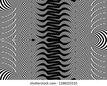 Pattern with optical illusion. Black and white design. Abstract striped background. Vector illustration. 