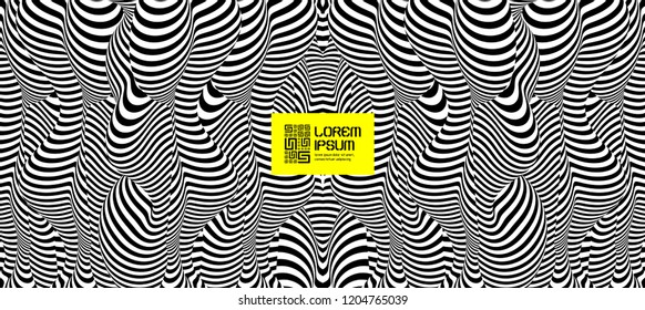 Pattern with optical illusion. Black and white design. Abstract striped background. Vector illustration. 