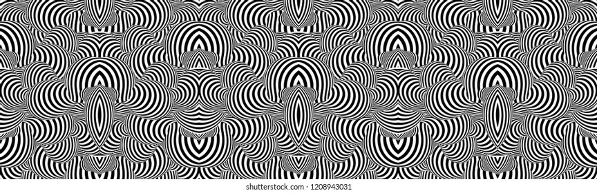 Pattern with optical illusion. Black and white design. Abstract striped background. Vector illustration. 