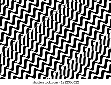 Pattern with optical illusion. Black and white design. Abstract striped background. Vector illustration. 