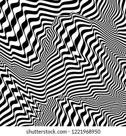 Pattern with optical illusion. Black and white design. Abstract striped background. Vector illustration. 