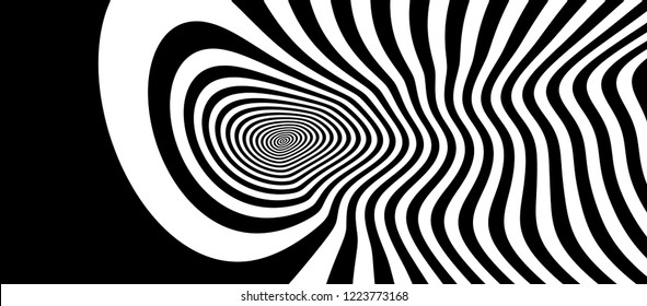 Pattern with optical illusion. Black and white design. Abstract striped background. Vector illustration. 