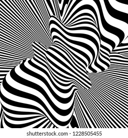 Pattern with optical illusion. Black and white design. Abstract striped background. Vector illustration. 