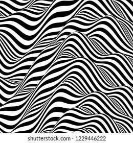 Pattern with optical illusion. Black and white design. Abstract striped background. Vector illustration. 