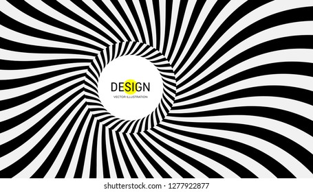 Pattern with optical illusion. Black and white design. Abstract striped background. Vector illustration.