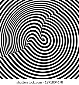Pattern with optical illusion. Black and white design. Abstract striped background. Vector illustration. 